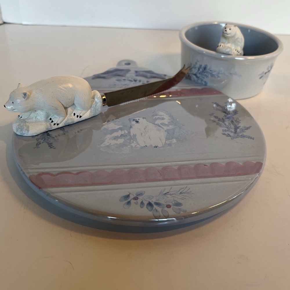 Pfaltzgraff Winter Frost Cheese Tray and Dip Set with Knife and Spreader